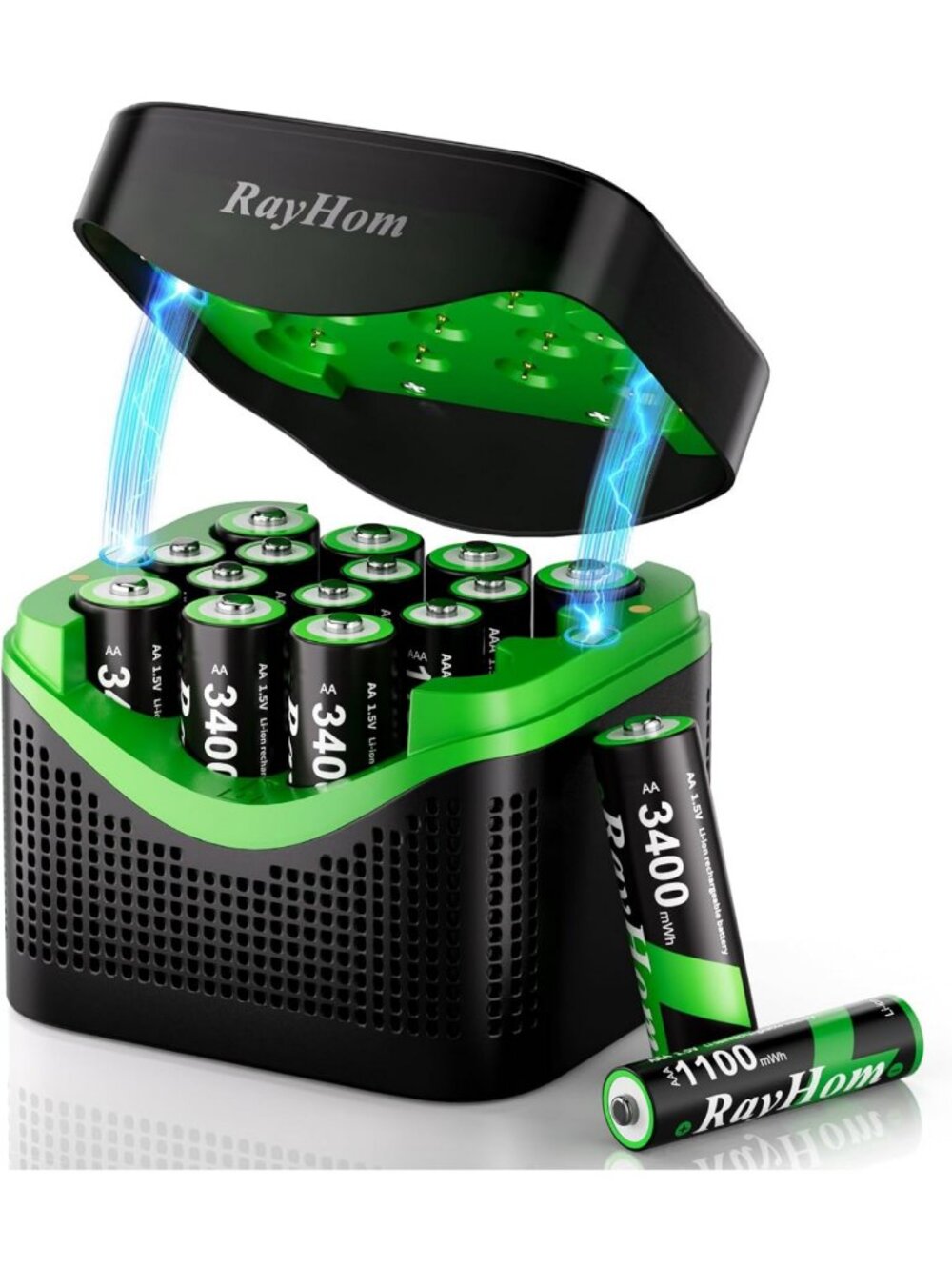 Rechargeable Lithium AA & AAA Batteries with 16-Slot Charger - Eco-Friendly
